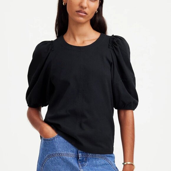 Madewell Puff-Sleeve Cotton Relaxed Fit Tee Black Size S NWT - Picture 1 of 9